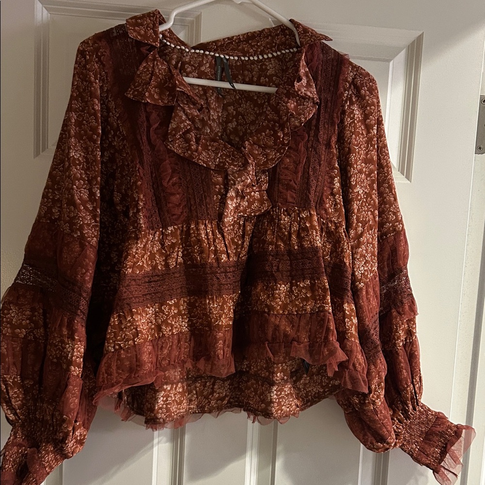 Anthropologie Rust Floral Blouse